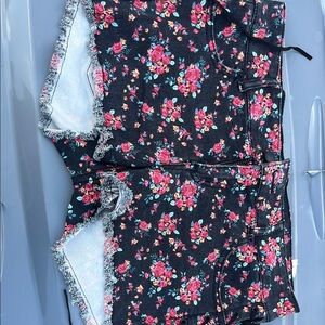 Forever 21 Floral Jean Shorts - Black and Red